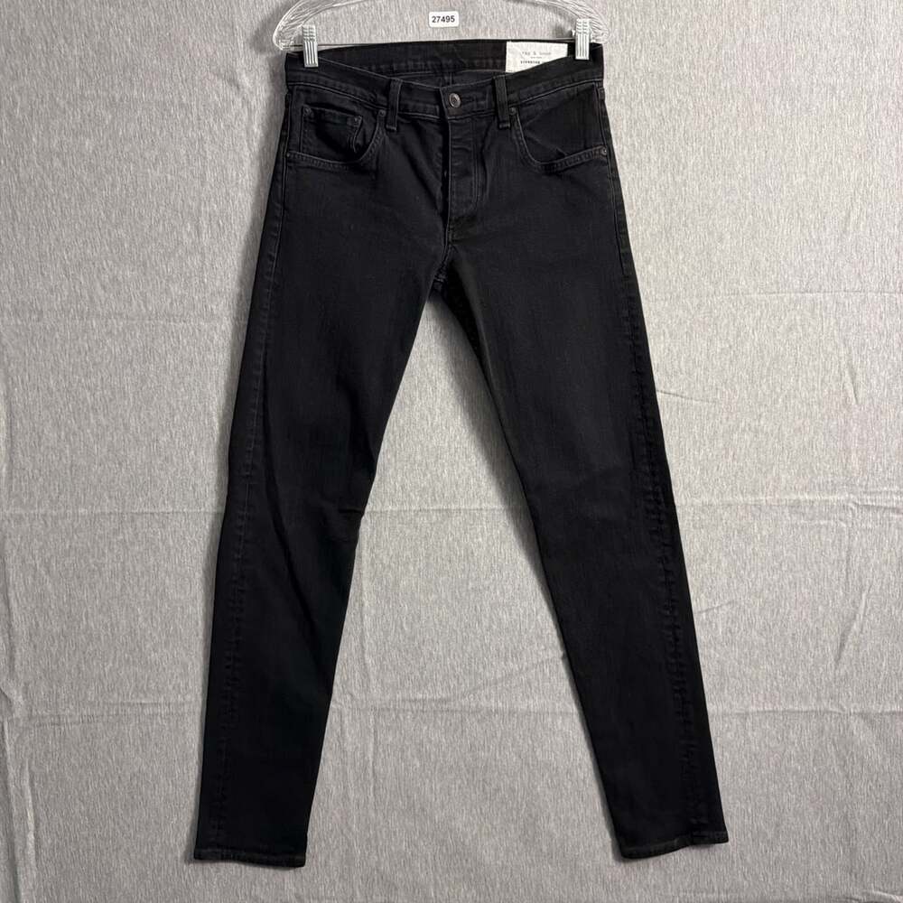 Rag & Bone Men's Size 33 Black Fit 1 Extra Slim Skinny Straight Denim Jeans